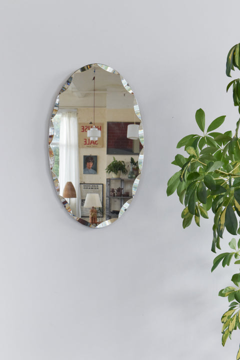 Vintage Frameless Portrait Oval Mirror