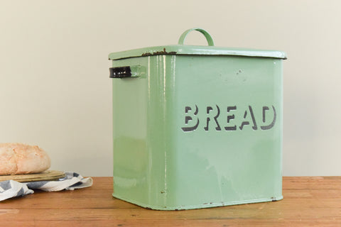 Vintage Rustic Green Enamel Bread Bin