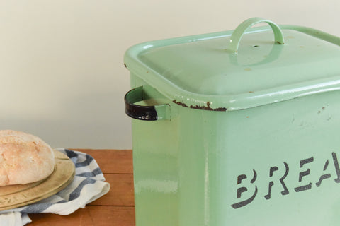 Vintage Rustic Green Enamel Bread Bin