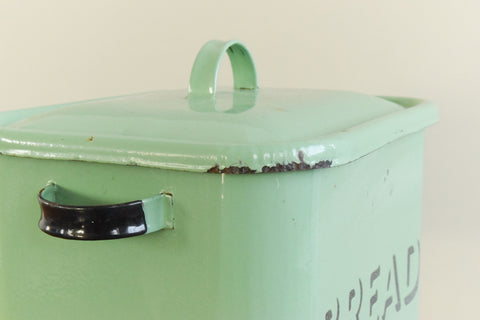 Vintage Rustic Green Enamel Bread Bin