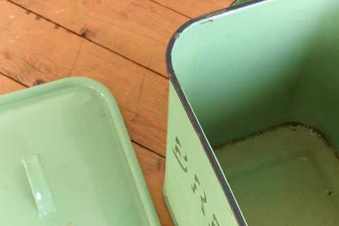 Vintage Rustic Green Enamel Bread Bin