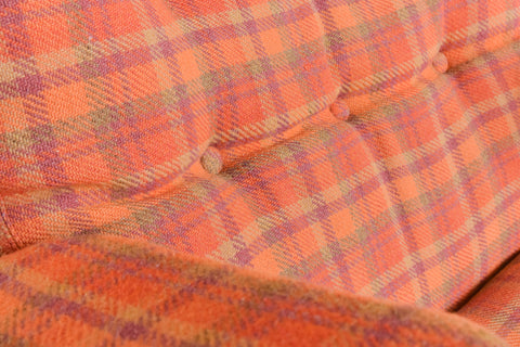 Vintage Swedish Orange Checked 'Karin' Arm Chair and Foot Stool Set by Bruno Mathsson for DUX