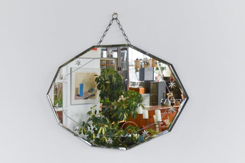 Vintage Frameless Cut Glass Bevelled Wall Mirror