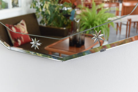 Vintage Frameless Cut Glass Bevelled Wall Mirror