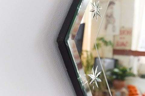 Vintage Frameless Cut Glass Bevelled Wall Mirror