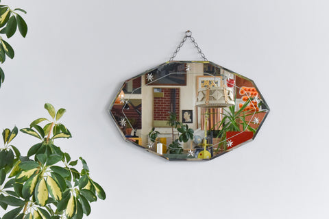 Vintage Frameless Cut Glass Bevelled Wall Mirror