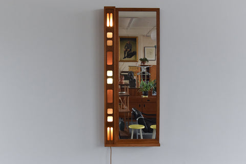 Vintage 1960s Wooden Framed Stained Glass Light Up Wall Mirror