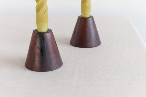 Pair of Small Vintage Handmade Wooden Candle Stick Holders