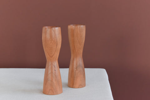 Pair of Small Vintage Handmade Wooden Tea Light Holders