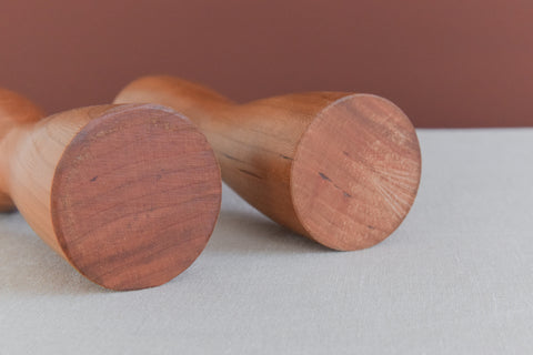 Pair of Small Vintage Handmade Wooden Tea Light Holders