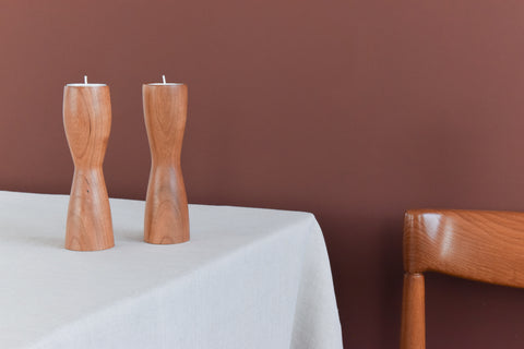 Pair of Small Vintage Handmade Wooden Tea Light Holders