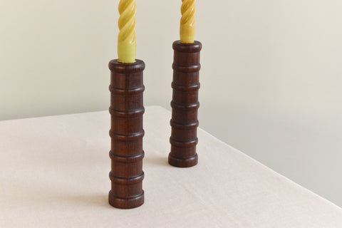 Pair of Vintage Handmade Wooden Candle Stick Holders