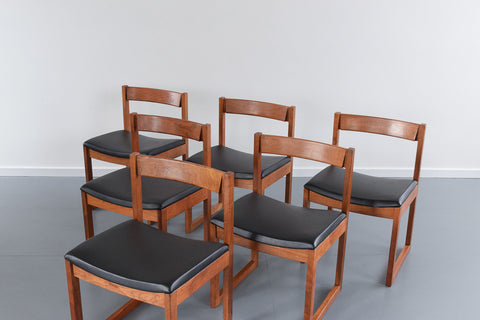 Rare Vintage Extending Dining Table and Six Chairs with Black Vinyl Upholstery by Ron Carter for Gordon Russell Farncombe Range