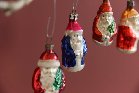 Vintage Set of 4 Glass Santa Christmas Tree Baubles / Ornaments
