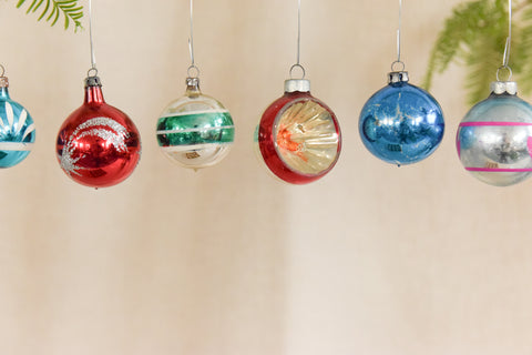 Vintage Glass Christmas Tree Baubles / Ornaments Set of 12 Boxed Assorted