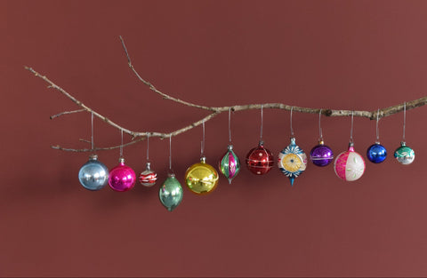 Vintage Glass Christmas Tree Baubles / Ornaments Set of 12 Boxed Assorted