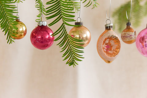 Vintage Glass Christmas Tree Baubles / Ornaments Set of 12 Boxed Assorted