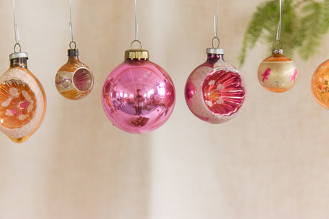Vintage Glass Christmas Tree Baubles / Ornaments Set of 12 Boxed Assorted