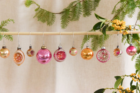 Vintage Glass Christmas Tree Baubles / Ornaments Set of 12 Boxed Assorted