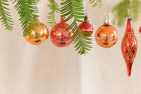 Vintage Glass Christmas Tree Baubles / Ornaments Set of 12 Boxed Assorted