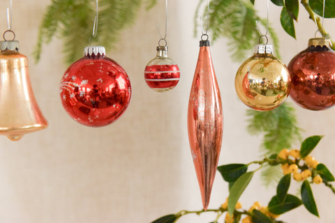 Vintage Glass Christmas Tree Baubles / Ornaments Set of 12 Boxed Assorted