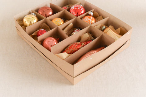 Vintage Glass Christmas Tree Baubles / Ornaments Set of 12 Boxed Assorted