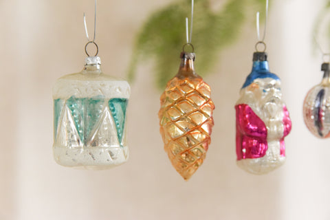 Vintage Glass Christmas Tree Baubles / Ornaments Set of 6 Novelty Boxed Assorted