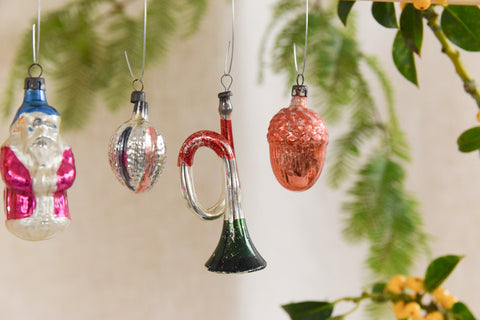 Vintage Glass Christmas Tree Baubles / Ornaments Set of 6 Novelty Boxed Assorted