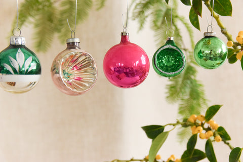 Vintage Glass Christmas Tree Baubles / Ornaments Set of 12 Boxed Assorted