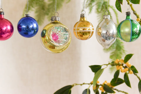 Vintage Glass Christmas Tree Baubles / Ornaments Set of 12 Boxed Assorted