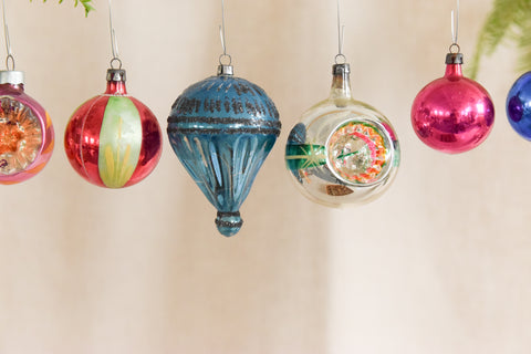 Vintage Glass Christmas Tree Baubles / Ornaments Set of 12 Boxed Assorted