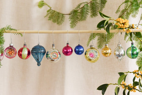Vintage Glass Christmas Tree Baubles / Ornaments Set of 12 Boxed Assorted