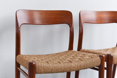 Vintage Set of Six 1960s Danish Teak Model 75 Dining Chairs by Niels Otto Møller for J.L. Møllers