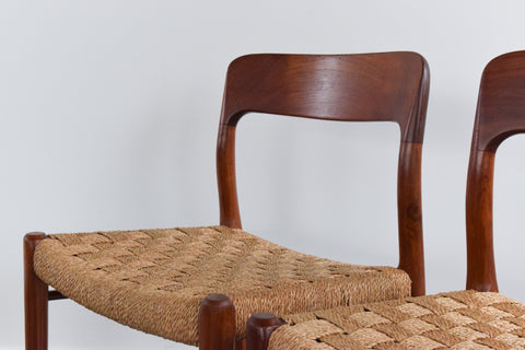 Vintage Set of Six 1960s Danish Teak Model 75 Dining Chairs by Niels Otto Møller for J.L. Møllers