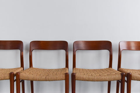 Vintage Set of Six 1960s Danish Teak Model 75 Dining Chairs by Niels Otto Møller for J.L. Møllers