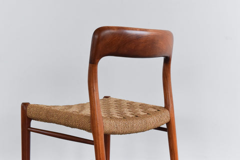 Vintage Set of Six 1960s Danish Teak Model 75 Dining Chairs by Niels Otto Møller for J.L. Møllers
