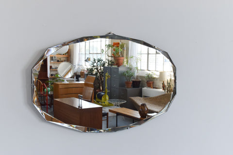 Vintage Frameless 14 Sided Bevelled Wall Mirror