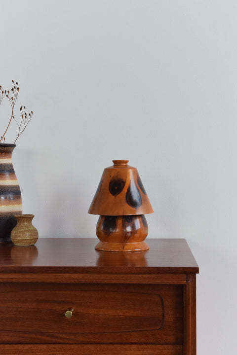 Vintage 1930s Small Brazilian Monkey Puzzle (Araucaria Araucana) Wooden Mushroom Table Lamp by Carlos Zipperer