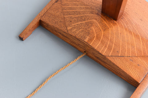 Vintage 1940s Wooden Floor Lamp with New Pleated White Shade