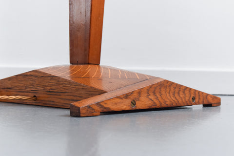 Vintage 1940s Wooden Floor Lamp with New Pleated White Shade