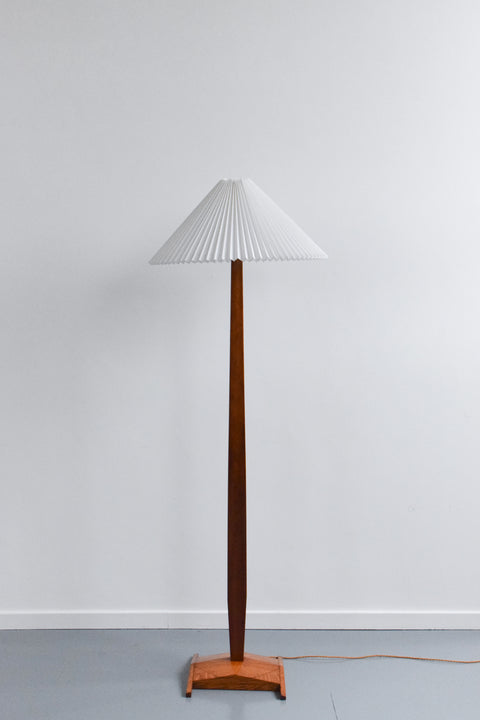 Vintage 1940s Wooden Floor Lamp with New Pleated White Shade
