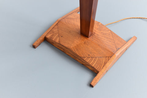 Vintage 1940s Wooden Floor Lamp with New Pleated White Shade