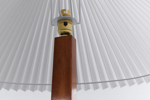 Vintage 1940s Wooden Floor Lamp with New Pleated White Shade