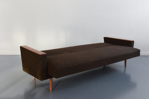 Vintage 1950s Brown Textured Sofa / Daybed