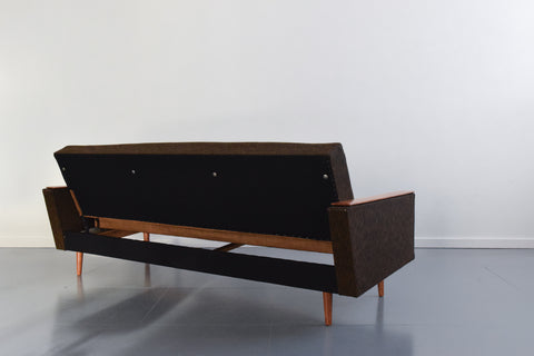 Vintage 1950s Brown Textured Sofa / Daybed