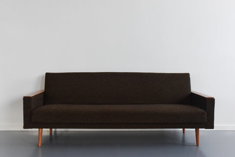 Vintage 1950s Brown Textured Sofa / Daybed