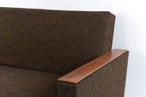 Vintage 1950s Brown Textured Sofa / Daybed