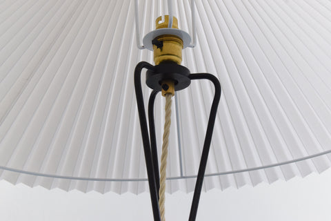 Vintage 1950s Small Wire Hair Pin Tripod Floor Lamp with White Pleated Shade