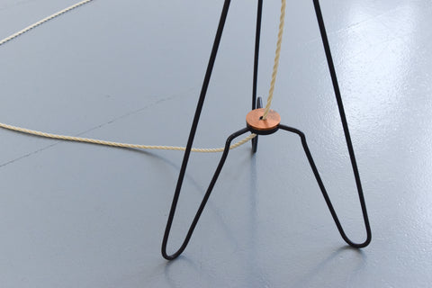 Vintage 1950s Small Wire Hair Pin Tripod Floor Lamp with White Pleated Shade