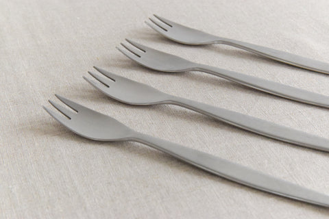 Vintage 1950s Swedish Set of Four Stainless Steel Focus Cake Fork Set by Folke Arström for Gense